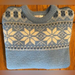Vintage Bayward made in Zermatt wool sweater,blue/snowflake pattern, size medium